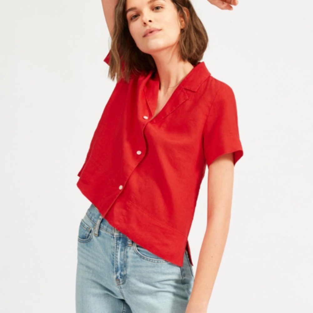 everlane linen red shirt